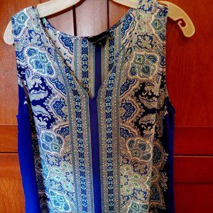 Blue & Turquoise Sleeveless Paisley Top XL